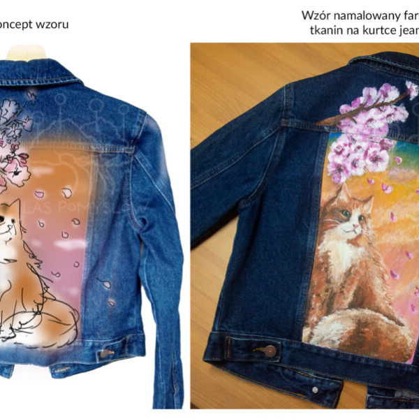 Ręcznie malowana kurtka jeansowa: Sakura