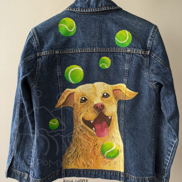 Ręcznie malowana kurtka jeansowa: Labrador