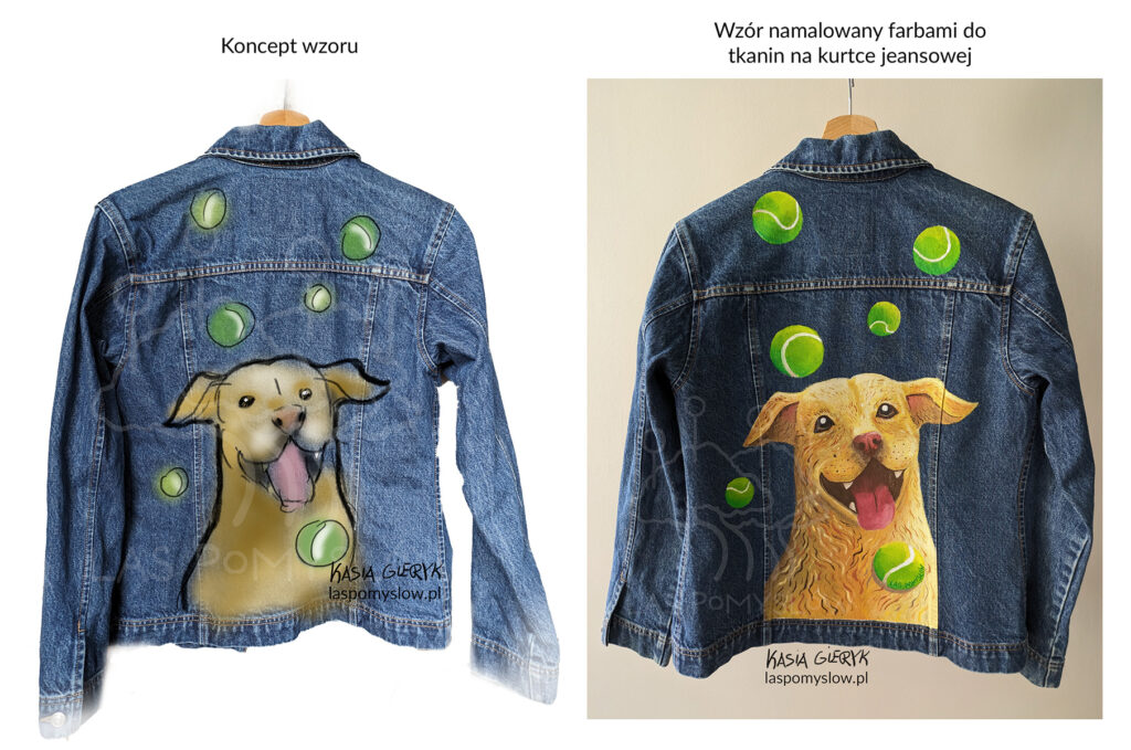Ręcznie malowana kurtka jeansowa: Labrador